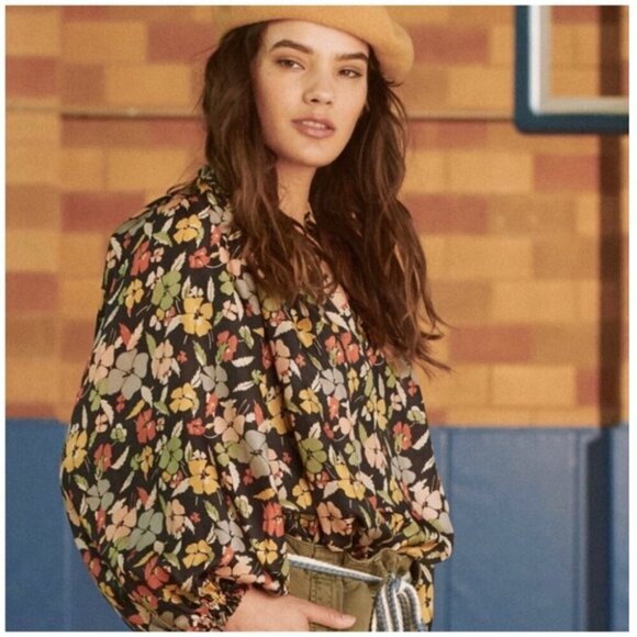 THE GREAT. The Lyric 100% Tie Neck Silk Top ~ Valley Floral Print Size 1 US 4-6 - Picture 1 of 16